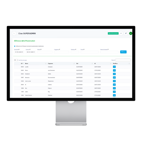 Funzionalità base del gestionale PMS Alberigo