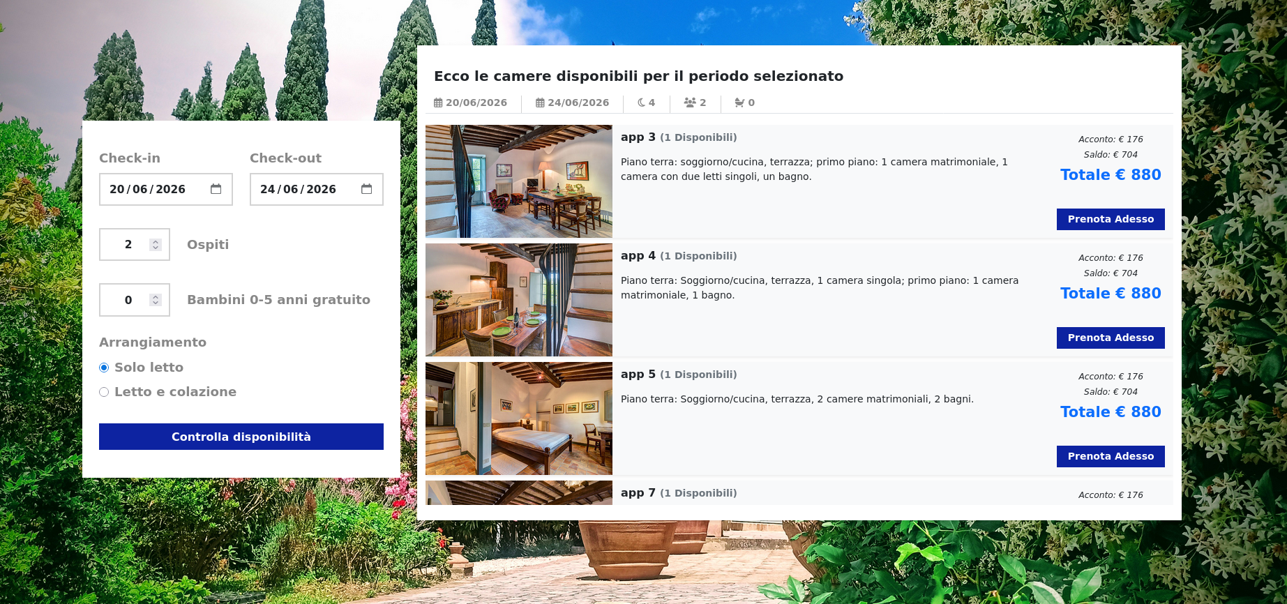 Interfaccia Booking Engine Alberigo